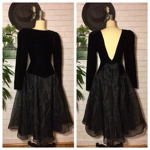 Vintage gown dress velvet tie open back full black